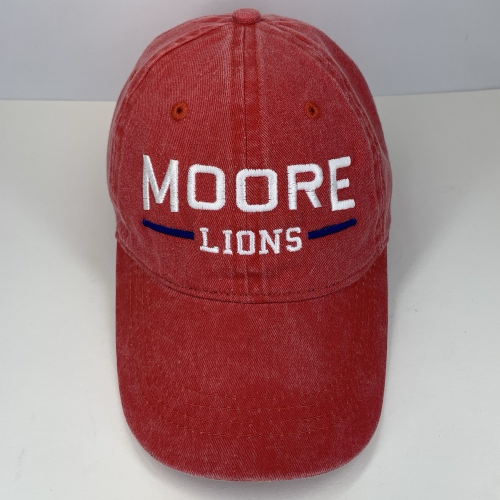 Moore Lions Hat Oklahoma School Red Adjustable Baseball Cap